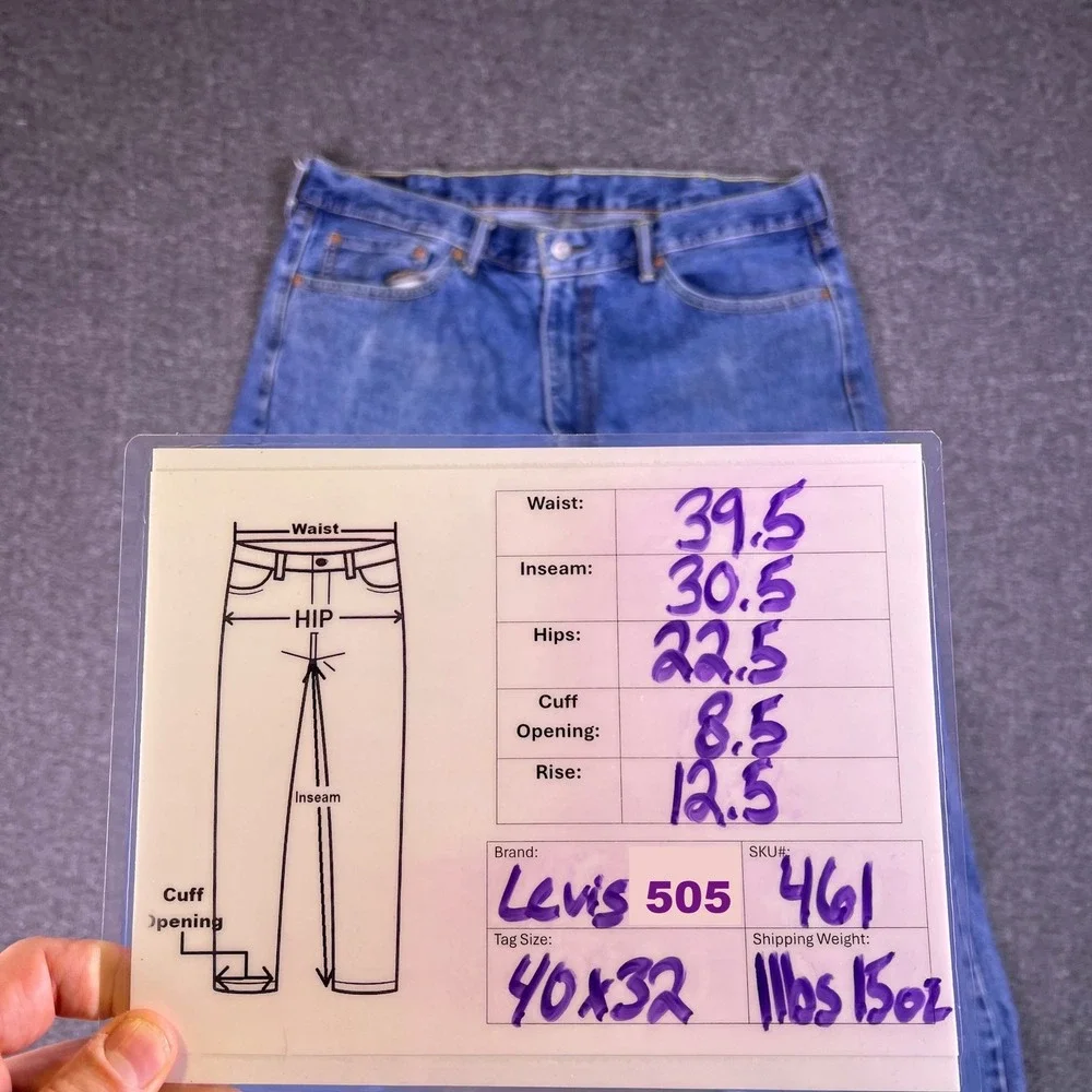 Levis 505 Jeans Mens 40x32 Blue Regular Fit‎ Straight Classic Casual Denim